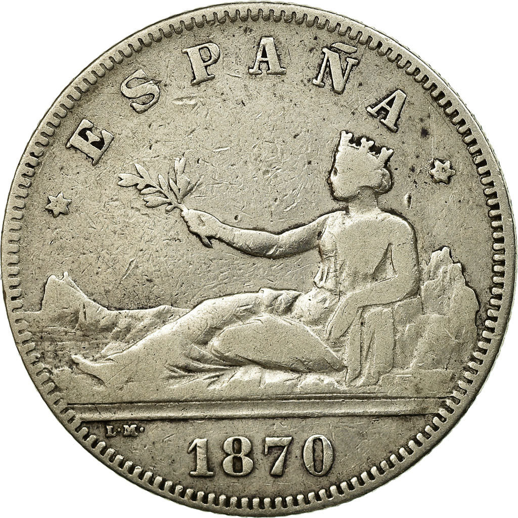 Moneda, España, Provisional Government, 2 Pesetas, 1874, Madrid, BC+, Plata