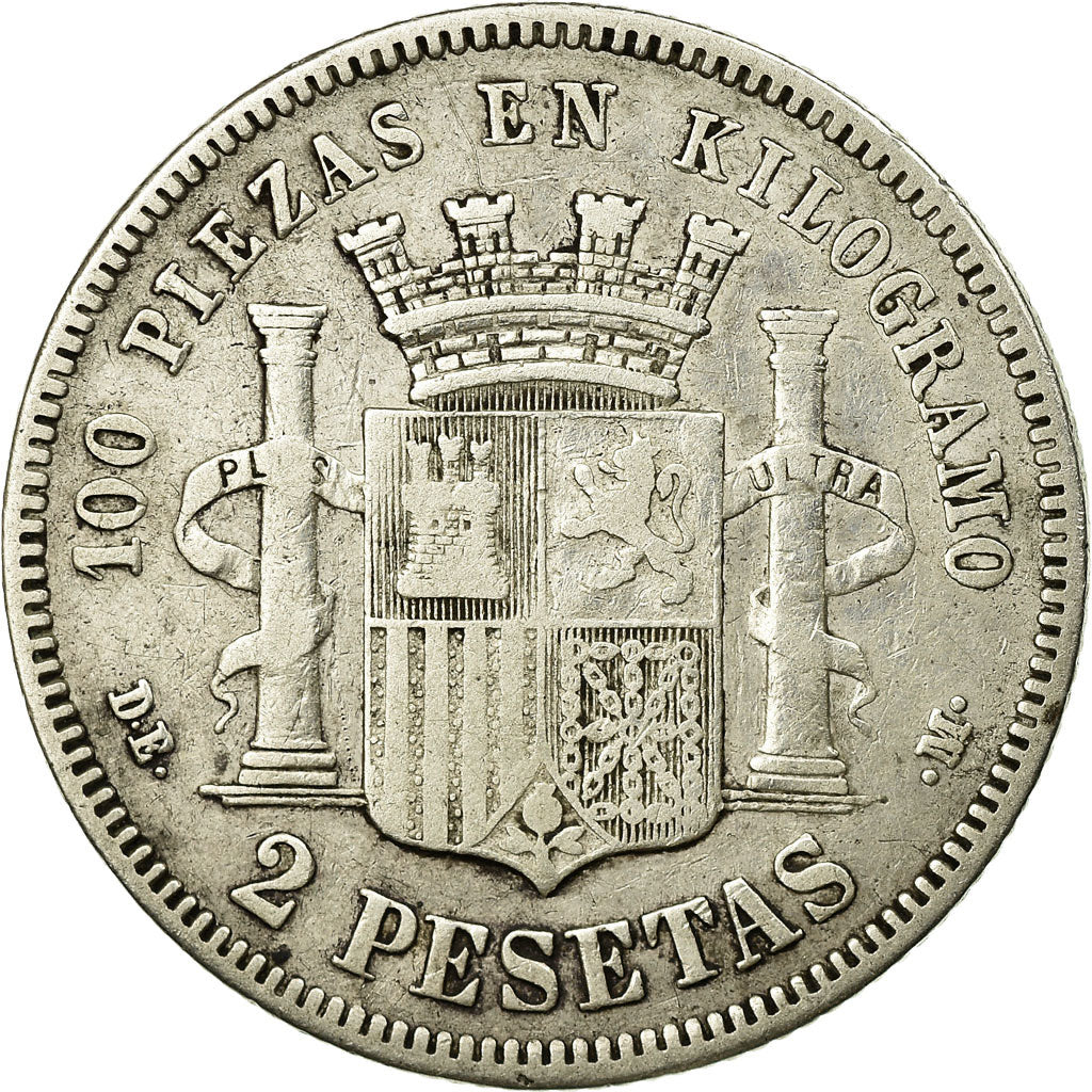 Moneda, España, Provisional Government, 2 Pesetas, 1874, Madrid, BC+, Plata