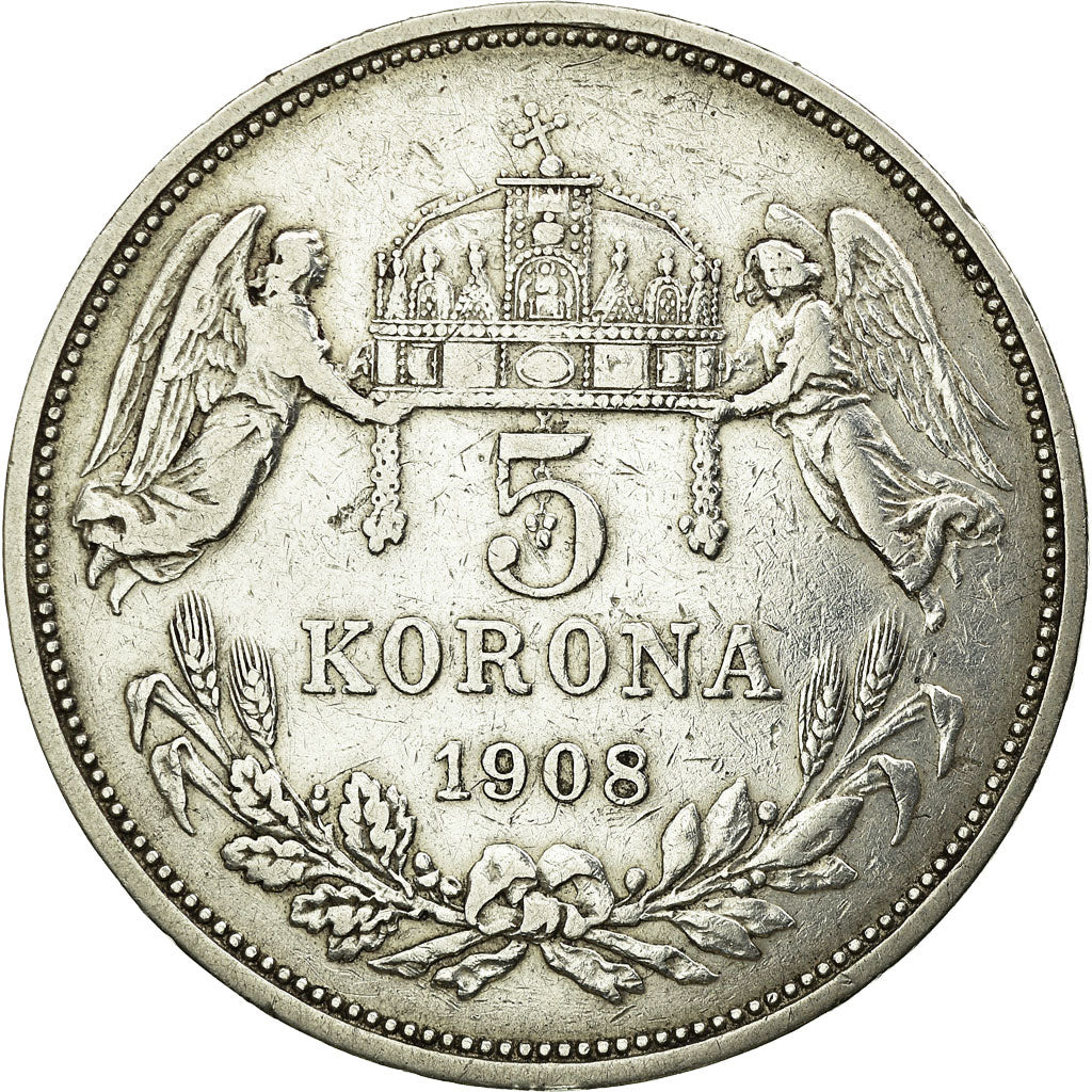 Coin, Hungary, Franz Joseph I, 5 Korona, 1908, Kormoczbanya, EF(40-45), Silver