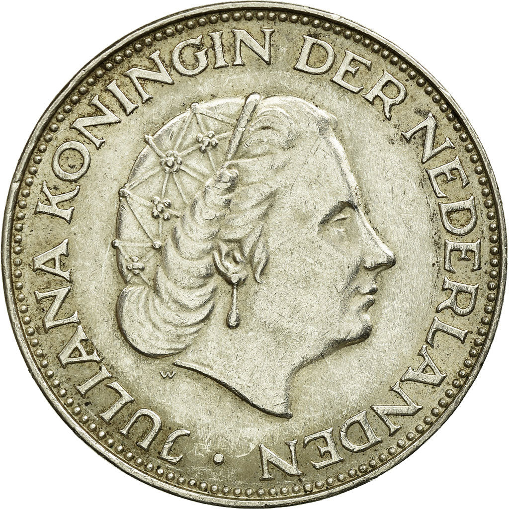 Coin, Netherlands, Juliana, 2-1/2 Gulden, 1966, AU(50-53), Silver, KM:185