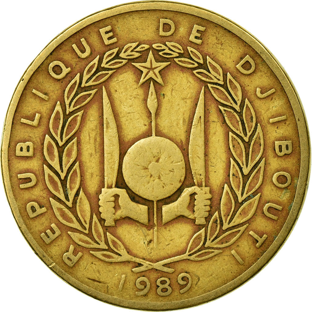 Moneda, Yibuti, 500 Francs, 1989, Paris, MBC, Aluminio - bronce, KM:27