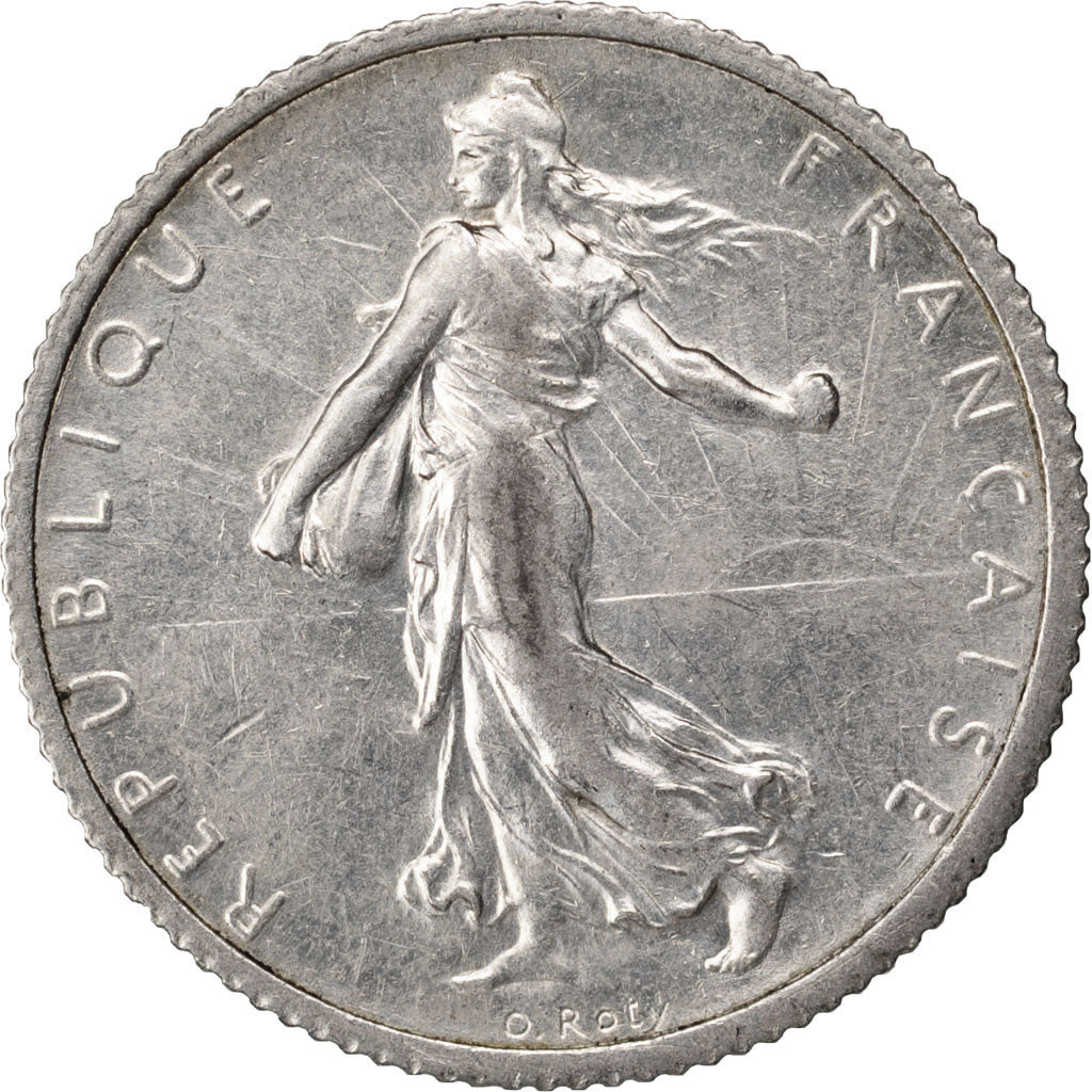 FRANCE, Semeuse, Franc, 1917, Paris, KM #844.1, AU(55-58), Silver, 23, Gadoury..