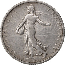 FRANCE, Semeuse, Franc, 1917, Paris, KM #844.1, AU(50-53), Silver, 23, Gadoury..