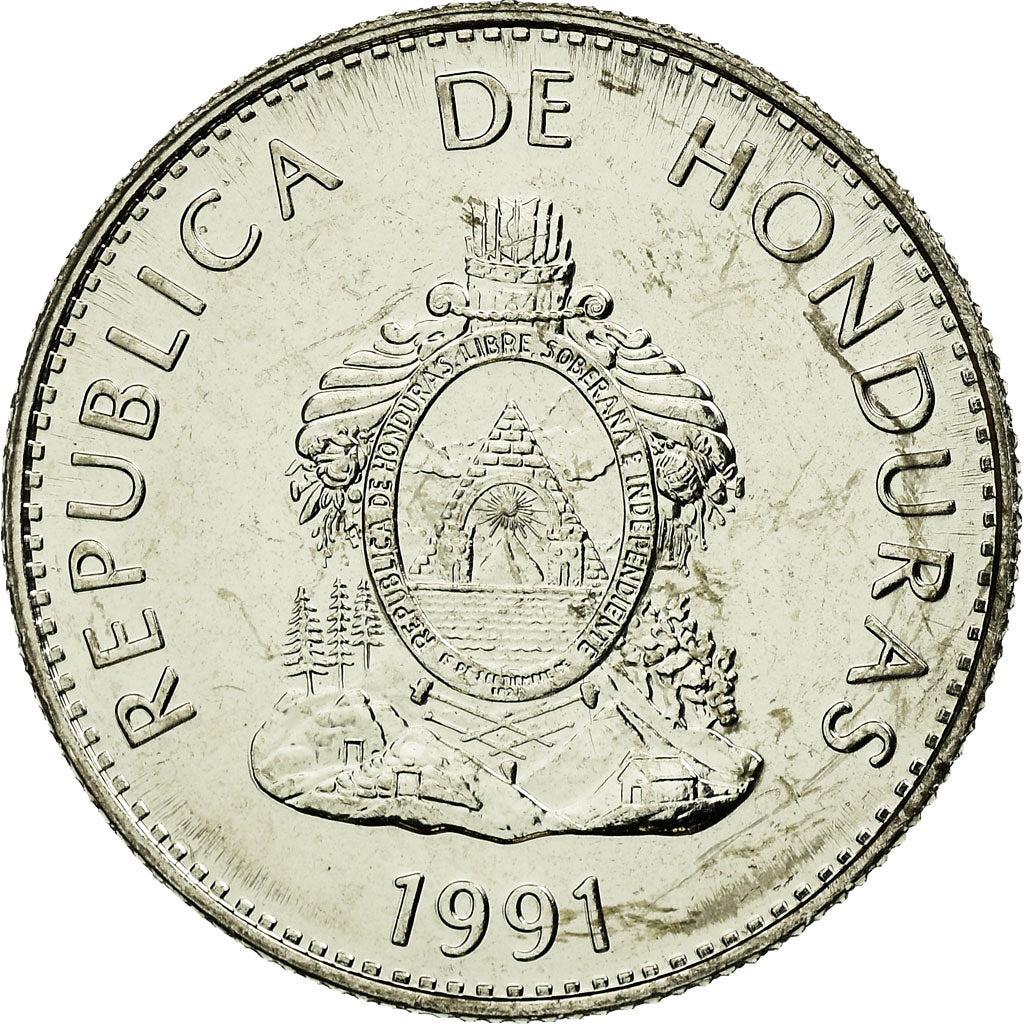 Coin, Honduras, 50 Centavos, 1991, AU(55-58), Nickel plated steel, KM:84a.2