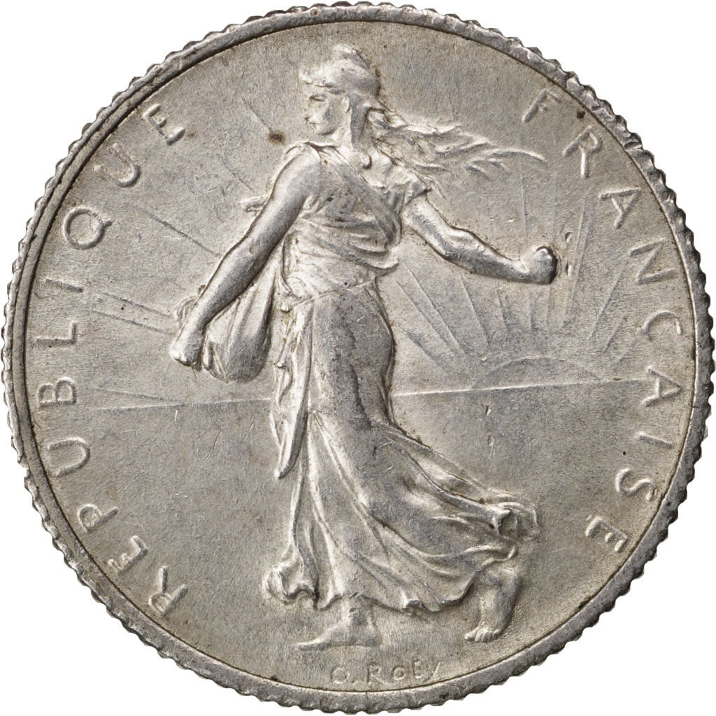 FRANCE, Semeuse, Franc, 1918, Paris, KM #844.1, AU(55-58), Silver, 23, Gadoury..
