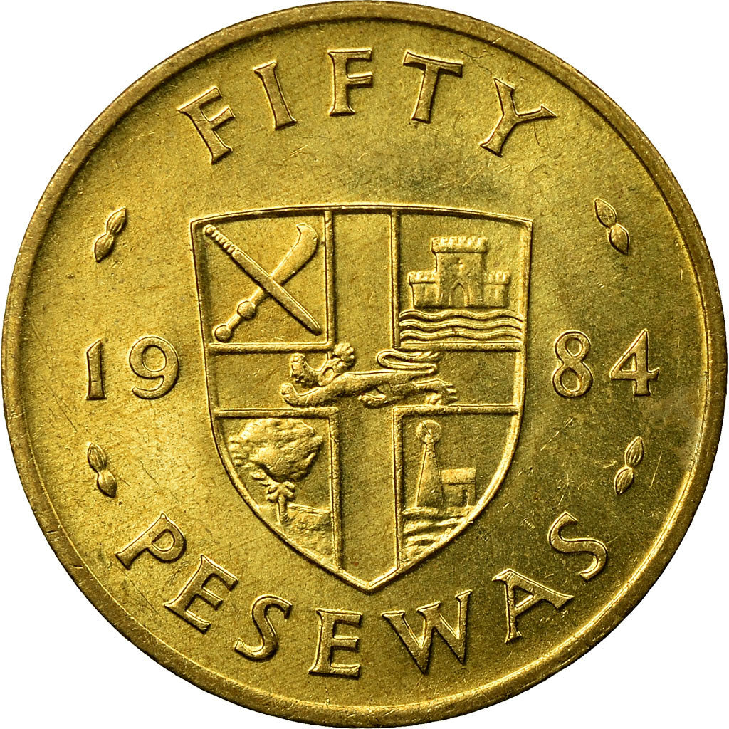 Moneda, Ghana, 50 Pesewas, 1984, EBC, Latón, KM:24