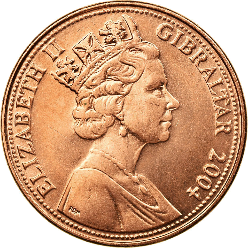 Coin, Gibraltar, Elizabeth II, 300th Anniversary, 2 Pence, 2004, MS(63), Copper