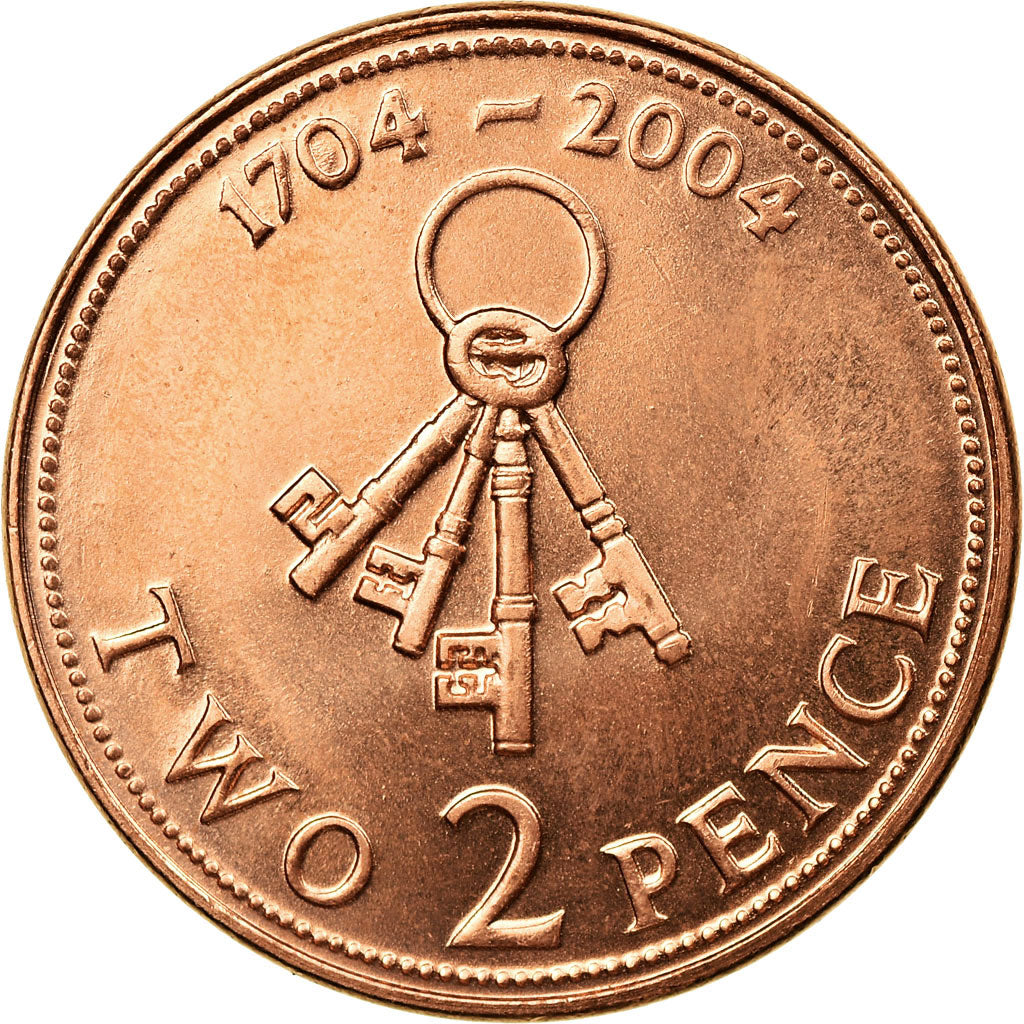 Coin, Gibraltar, Elizabeth II, 300th Anniversary, 2 Pence, 2004, MS(63), Copper