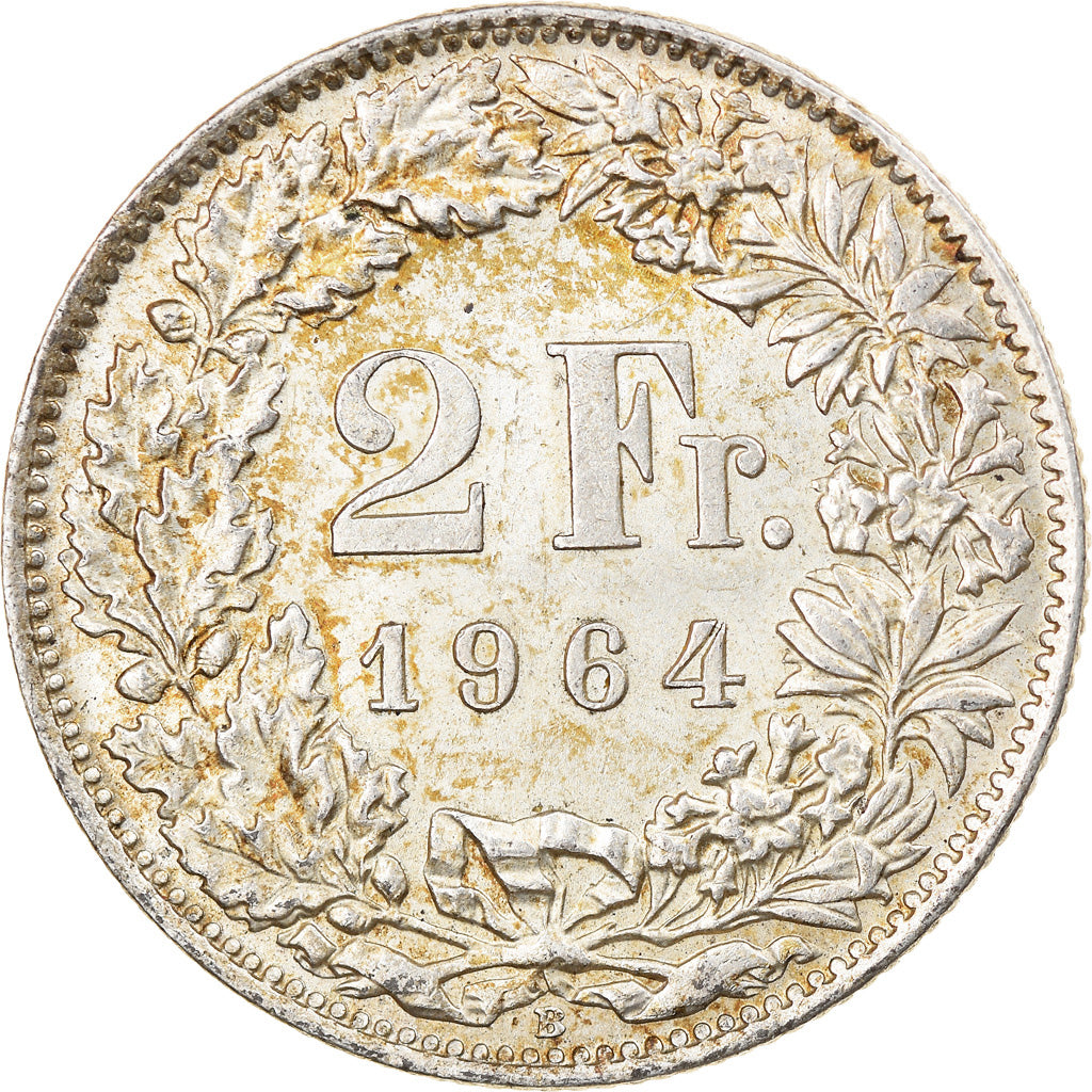 Coin, Switzerland, 2 Francs, 1964, Bern, MS(60-62), Silver, KM:21