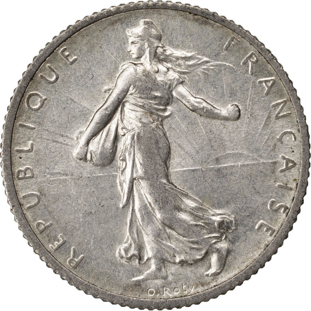 FRANCE, Semeuse, Franc, 1918, Paris, KM #844.1, AU(50-53), Silver, 23, Gadoury..