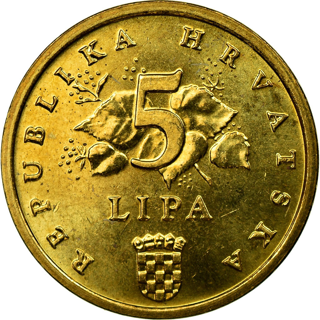 Moneda, Croacia, 5 Lipa, 1993, EBC, Latón chapado en acero, KM:5