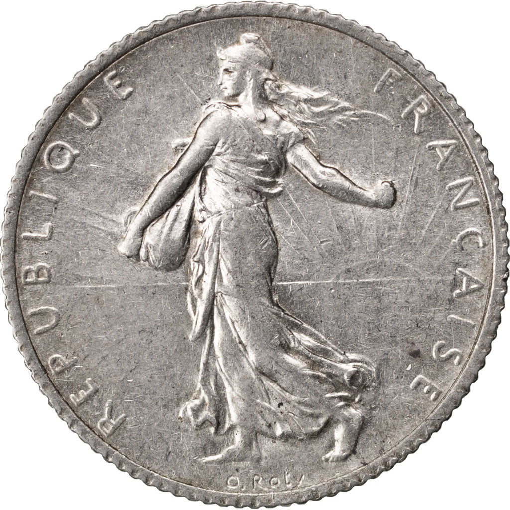 FRANCE, Semeuse, Franc, 1919, Paris, KM #844.1, AU(55-58), Silver, 23, Gadoury..