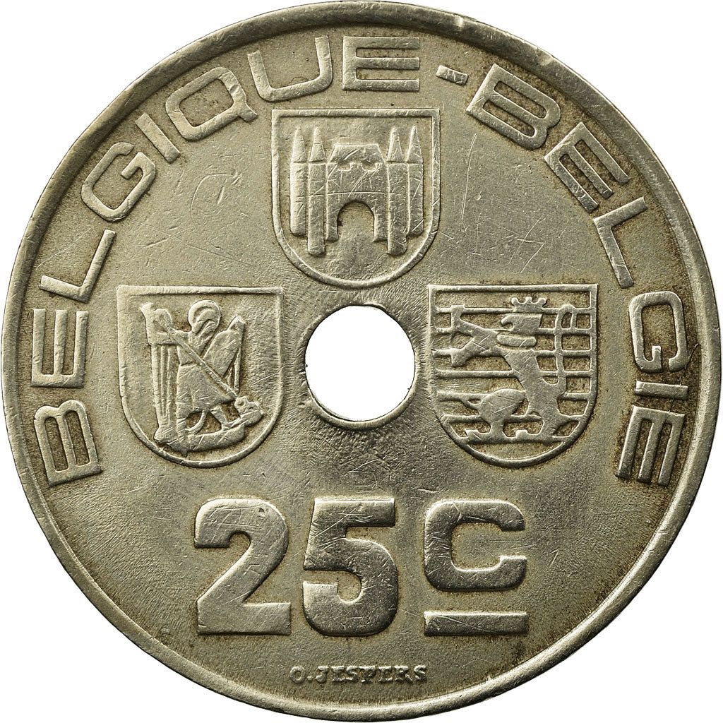 Coin, Belgium, 25 Centimes, 1938, AU(55-58), Nickel-brass, KM:114.1