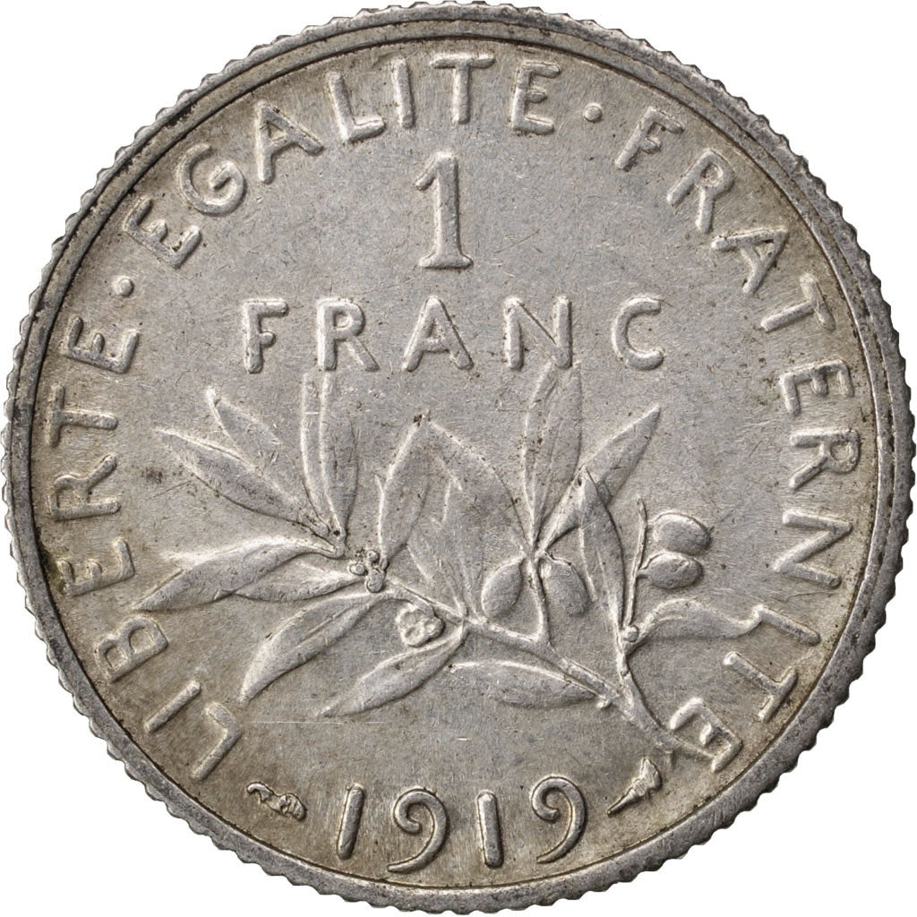 FRANCE, Semeuse, Franc, 1919, Paris, KM #844.1, EF(40-45), Silver, 23, Gadoury..