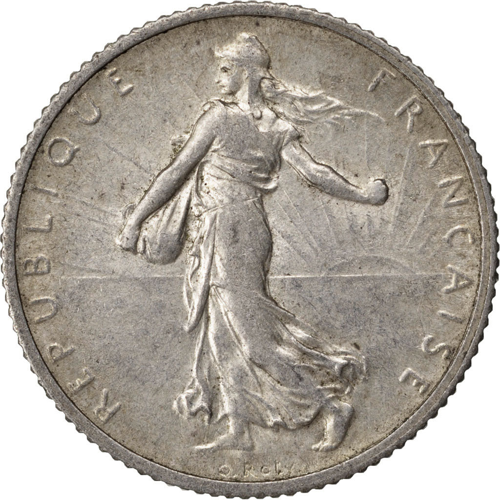 FRANCE, Semeuse, Franc, 1919, Paris, KM #844.1, AU(50-53), Silver, 23, Gadoury..