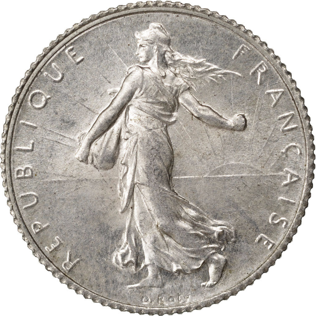 FRANCE, Semeuse, Franc, 1919, Paris, KM #844.1, AU(55-58), Silver, 23, Gadoury..