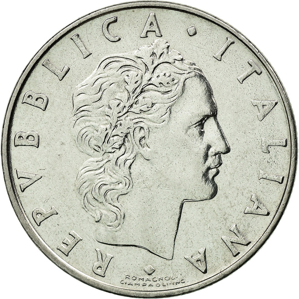 Moneta, Włochy, 50 Lire, 1973, Rome, AU(55-58), Stal nierdzewna, KM:95.1