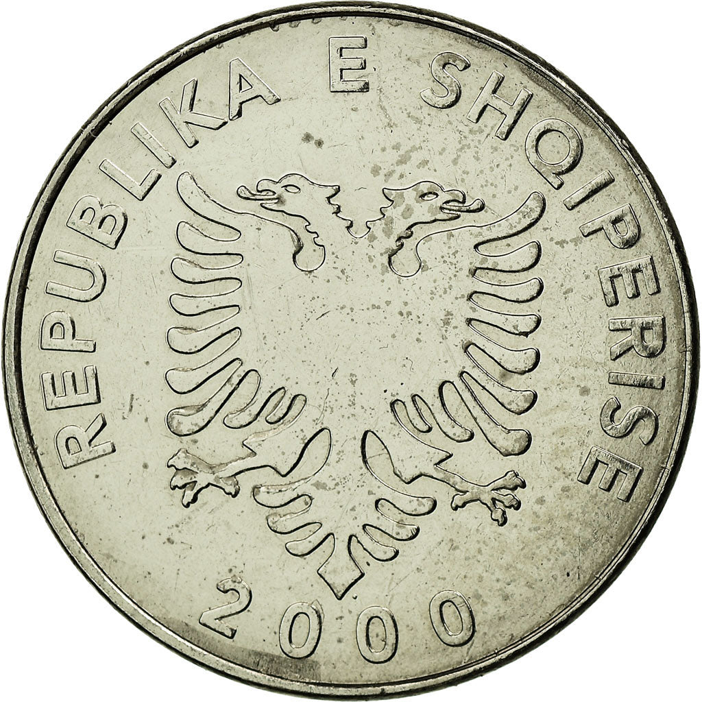 Coin, Albania, 5 Lekë, 2000, Rome, AU(50-53), Nickel plated steel, KM:76