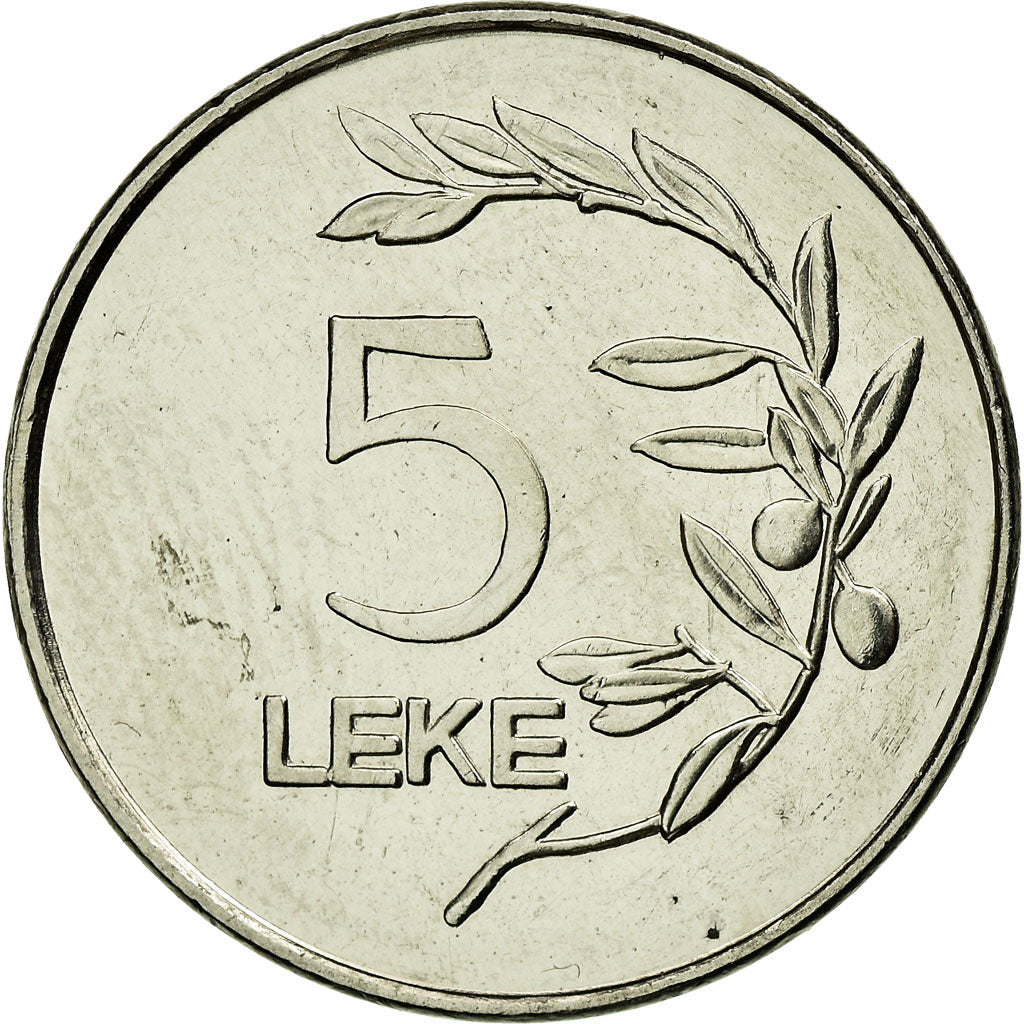 Coin, Albania, 5 Lekë, 2000, Rome, AU(50-53), Nickel plated steel, KM:76