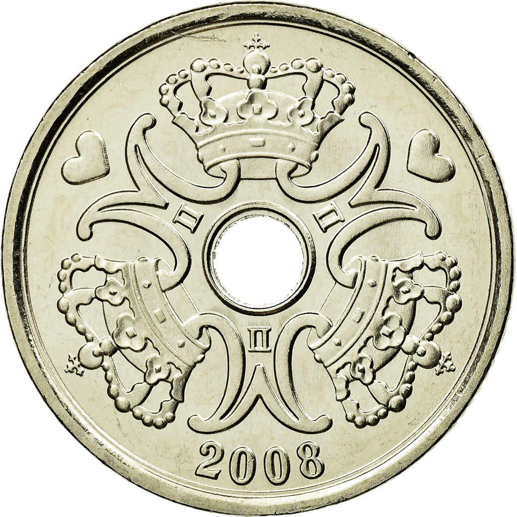 Coin, Denmark, Margrethe II, 2 Kroner, 2008, Brondby, MS(63), Copper-nickel