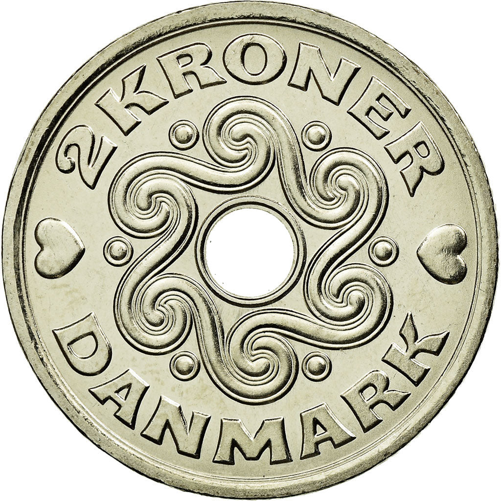 Coin, Denmark, Margrethe II, 2 Kroner, 2008, Brondby, MS(63), Copper-nickel