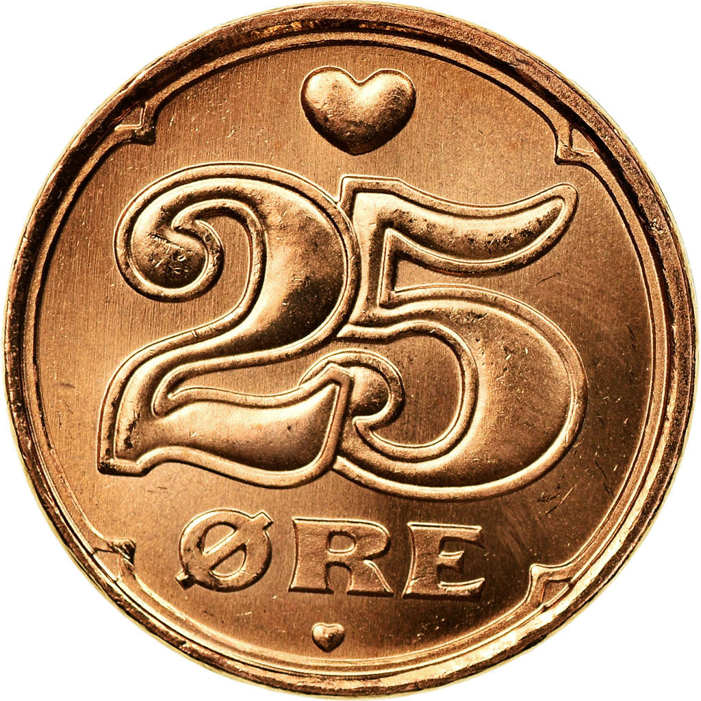 Coin, Denmark, Margrethe II, 25 Öre, 2008, Brondby, MS(63), Bronze, KM:868.2