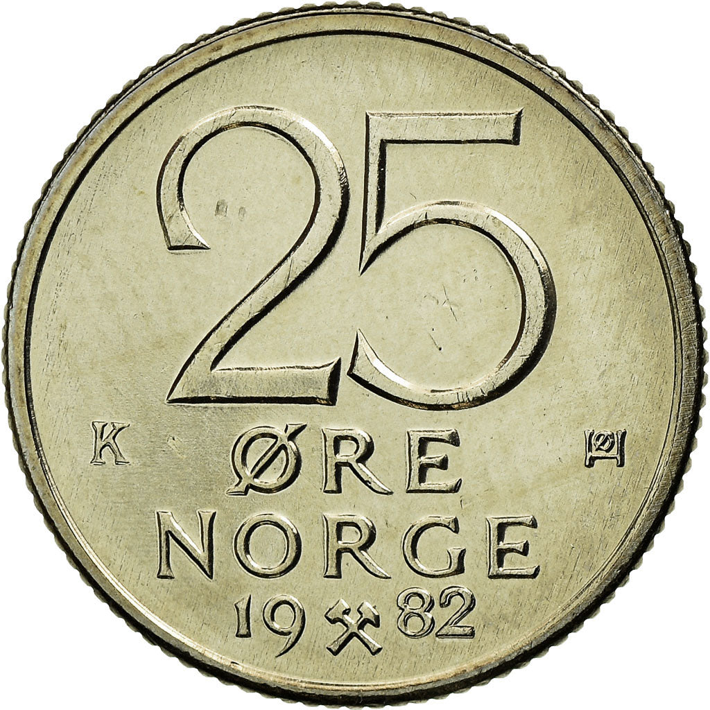 Moneta, Norvegia, Olav V, 25 Öre, 1982, SPL, Rame-nichel, KM:417