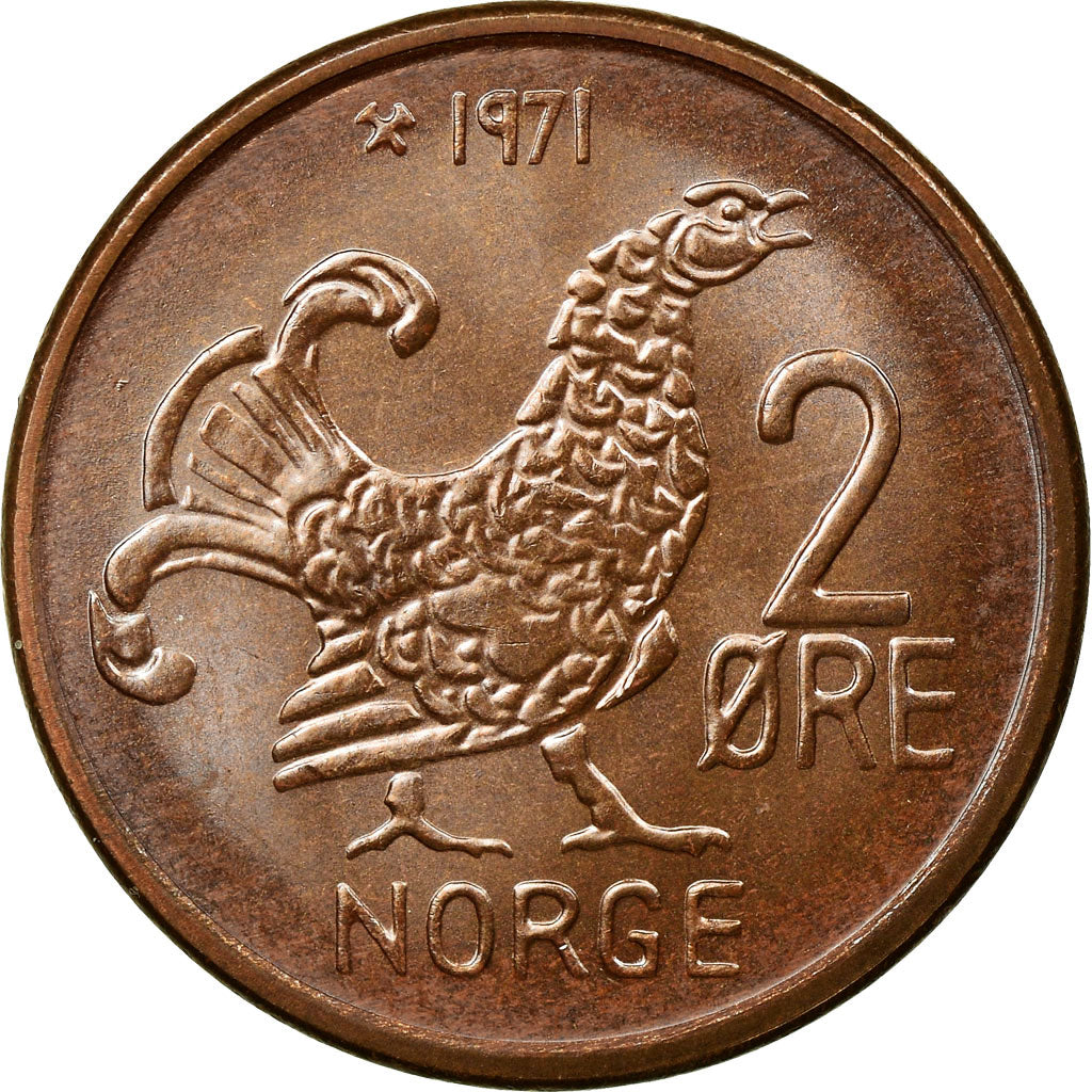 Coin, Norway, Olav V, 2 Öre, 1971, MS(63), Bronze, KM:410