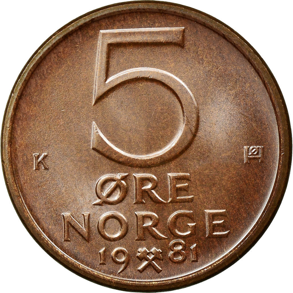 Moneta, Norvegia, Olav V, 5 Öre, 1981, SPL, Bronzo, KM:415