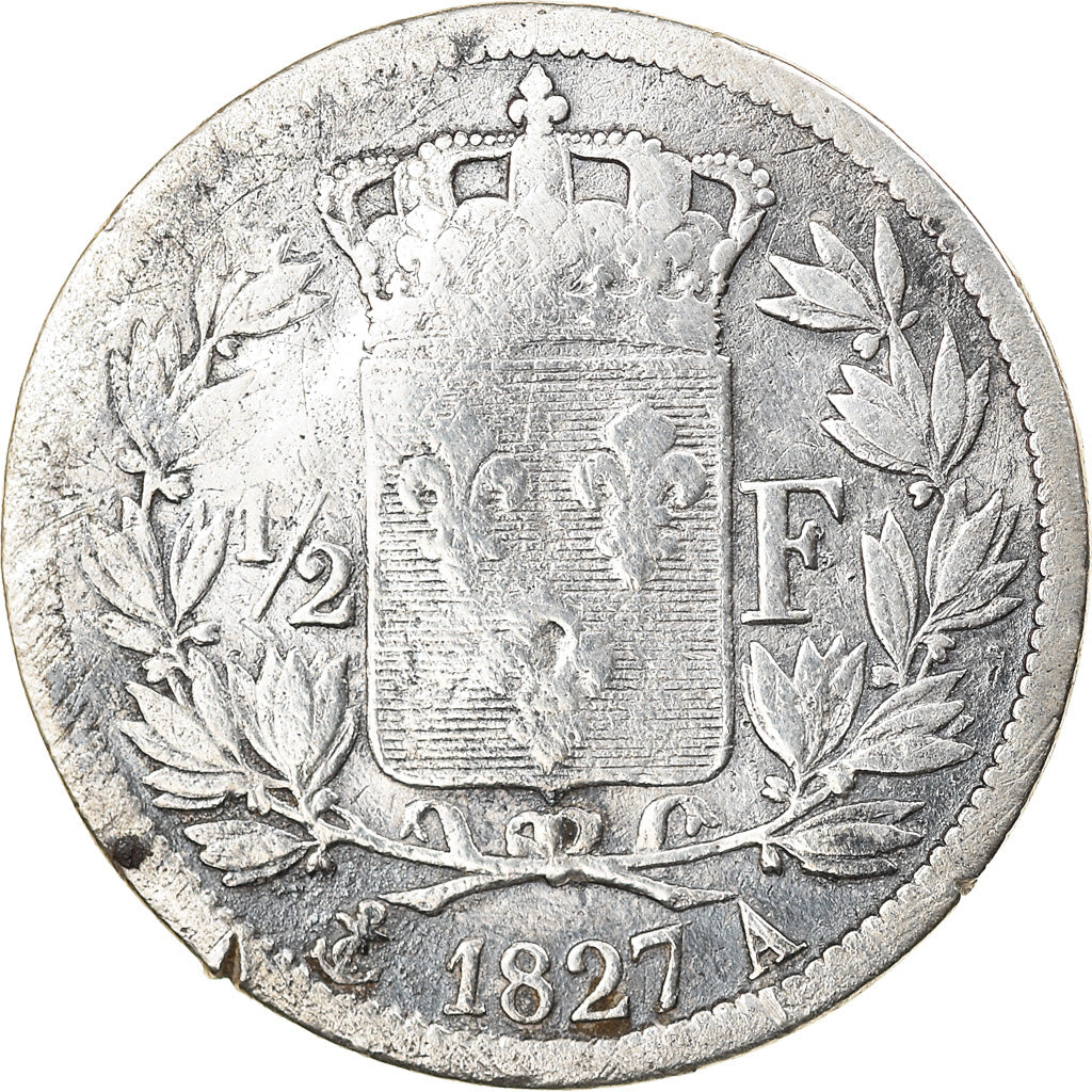 Munten, Frankrijk, Charles X, 1/2 Franc, 1827, Paris, ZG, Zilver, KM:723.1