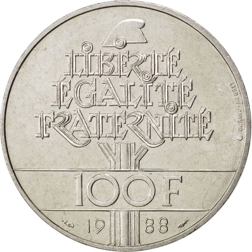 FRANCE, Fraternité, 100 Francs, 1988, KM #966, AU(55-58), Silver, Gadoury #903,