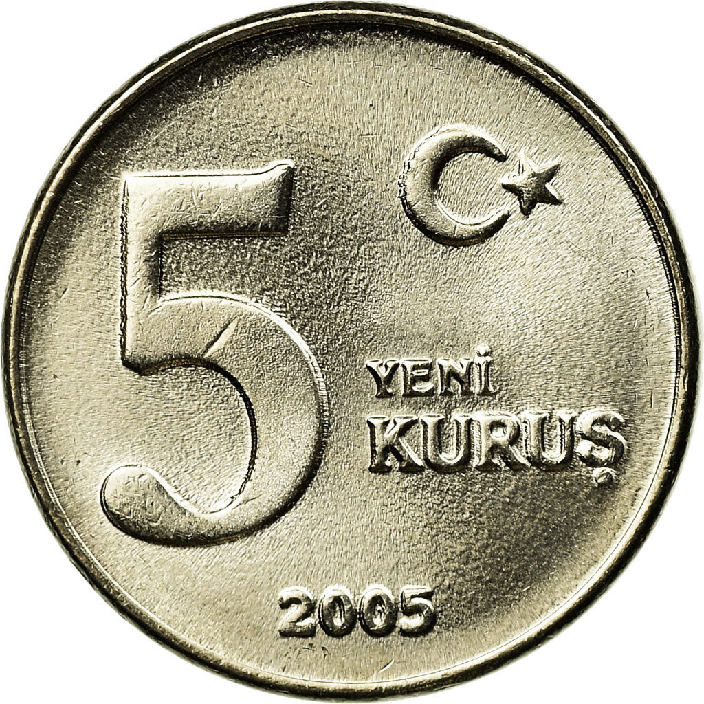 Münze, Türkei, 5 New Kurus, 2005, Istanbul, UNZ, Copper-Nickel-Zinc, KM:1165