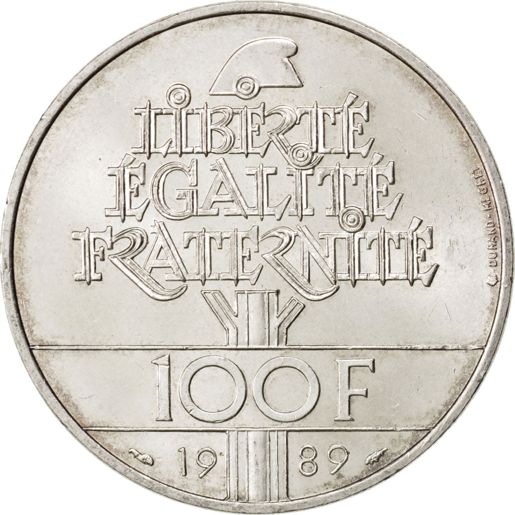 FRANCE, Droits de l'Homme, 100 Francs, 1989, KM #970, AU(55-58), Silver,...
