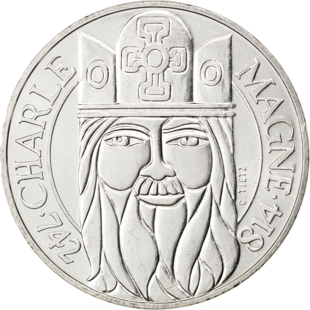 FRANCE, Charlemagne, 100 Francs, 1990, KM #982, AU(55-58), Silver, Gadoury...