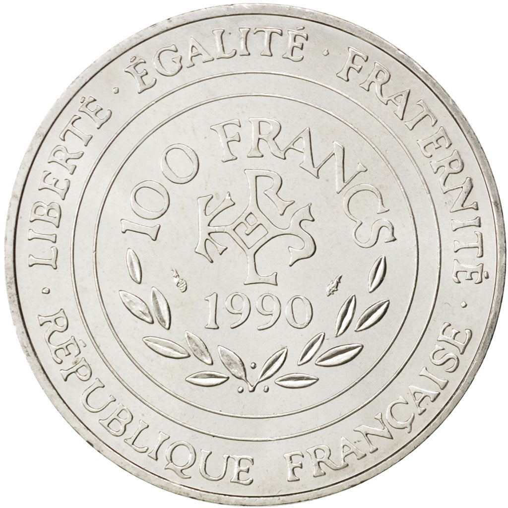 FRANCE, Charlemagne, 100 Francs, 1990, KM #982, AU(55-58), Silver, Gadoury...