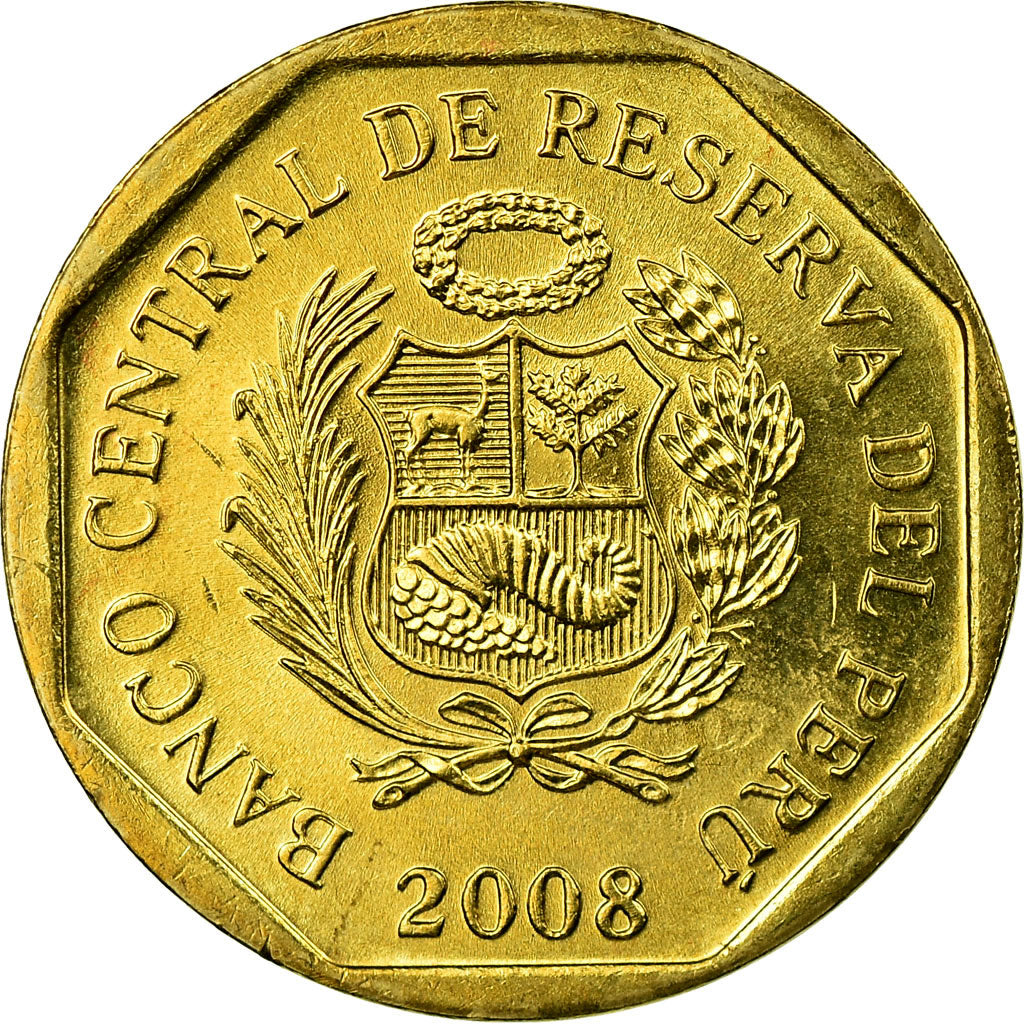 Coin, Peru, 10 Centimos, 2008, Lima, MS(63), Brass, KM:305.4