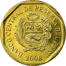 Coin, Peru, 10 Centimos, 2008, Lima, MS(63), Brass, KM:305.4