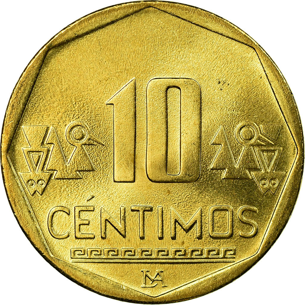 Coin, Peru, 10 Centimos, 2008, Lima, MS(63), Brass, KM:305.4