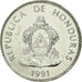 Moeda, Honduras, 50 Centavos, 1991, MS(63), Aço Niquelado, KM:84a.1