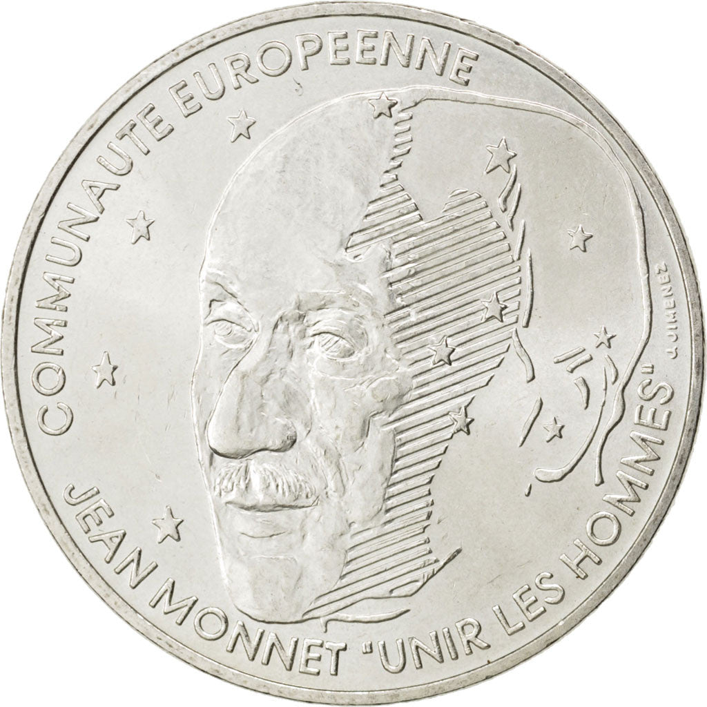 FRANCE, Jean Monnet, 100 Francs, 1992, KM #1120, AU(55-58), Silver, Gadoury...