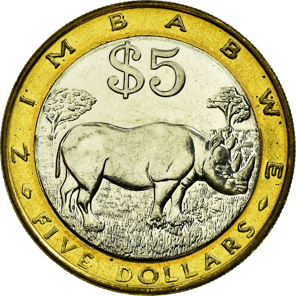 Coin, Zimbabwe, 5 Dollars, 2002, Harare, AU(55-58), Bi-Metallic, KM:13