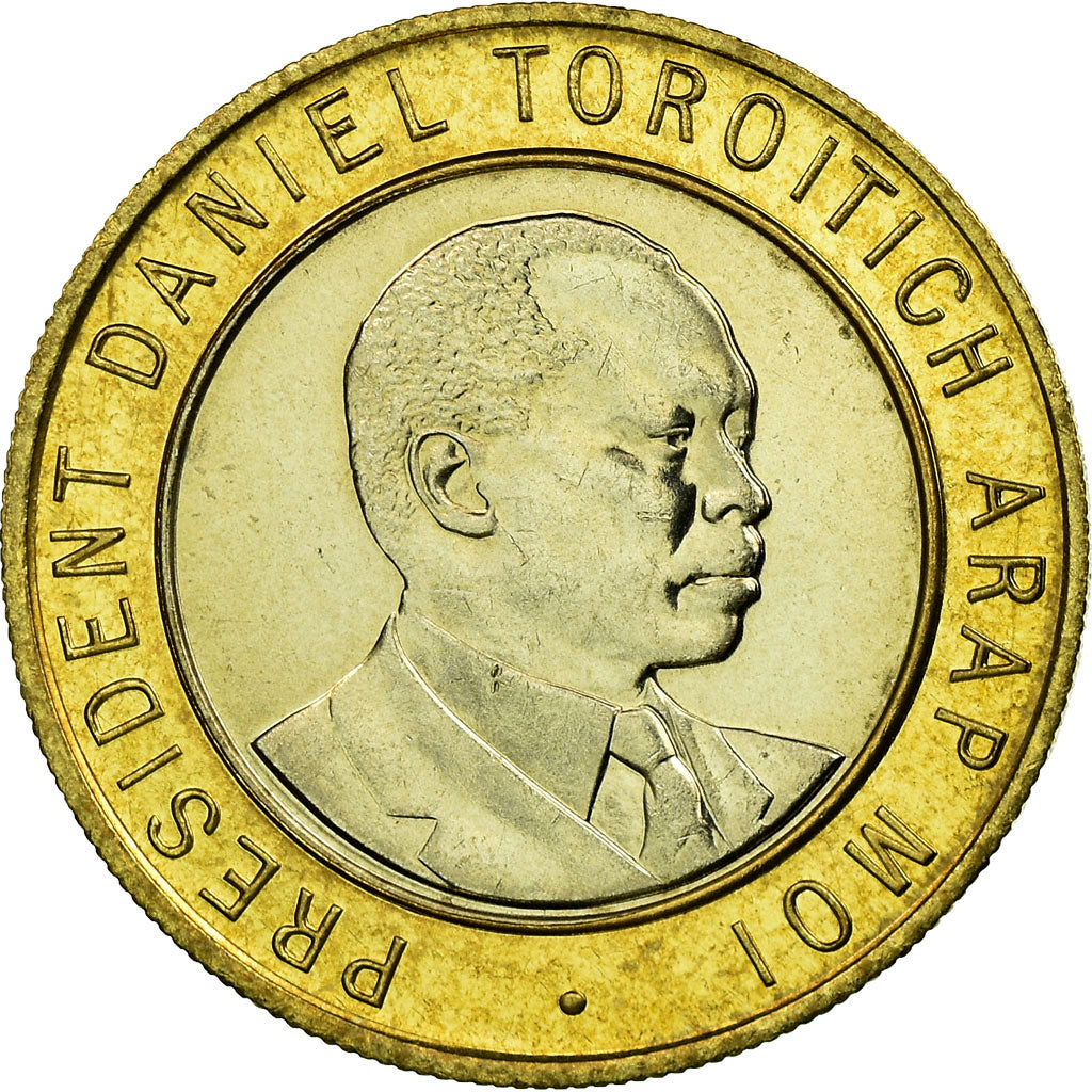 Coin, Kenya, 10 Shillings, 1995, British Royal Mint, AU(55-58), Bi-Metallic