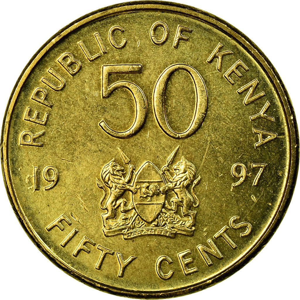 Coin, Kenya, 50 Cents, 1997, EF(40-45), Brass plated steel, KM:28