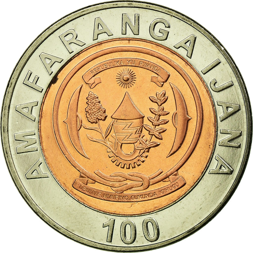 Moneta, Ruanda, 100 Francs, 2007, British Royal Mint, EF(40-45), Bimetaliczny