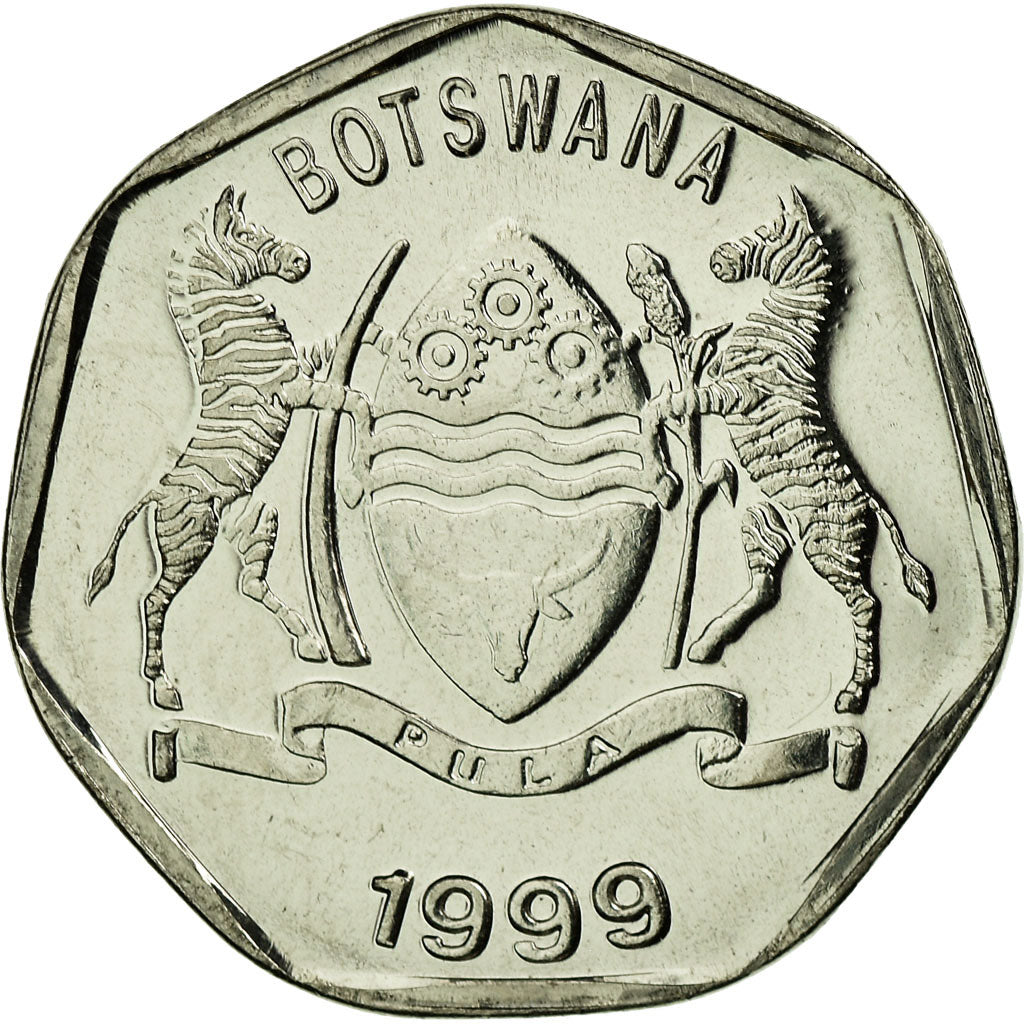 Coin, Botswana, 25 Thebe, 1999, British Royal Mint, AU(55-58), Nickel plated