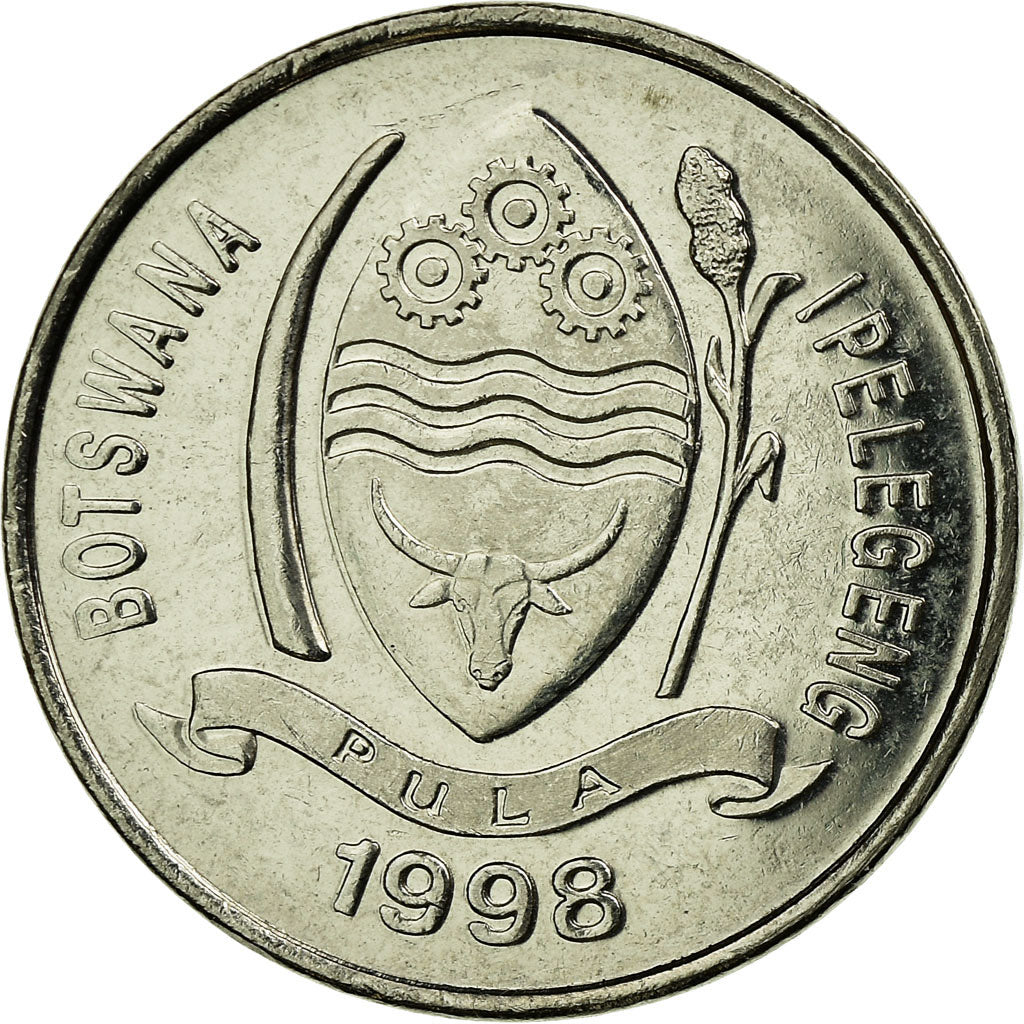 Coin, Botswana, 10 Thebe, 1998, British Royal Mint, AU(55-58), Nickel plated