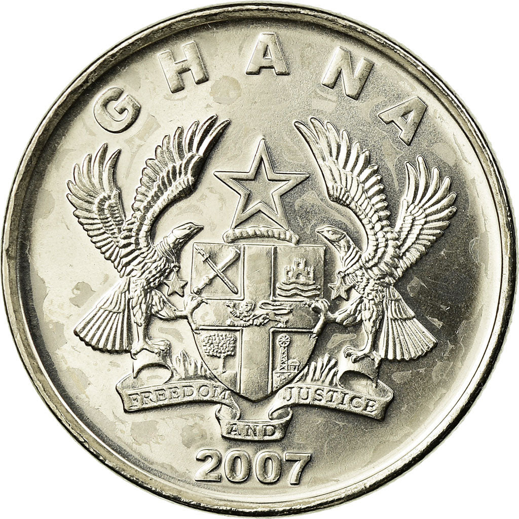 Coin, Ghana, 50 Pesewas, 2007, MS(63), Nickel plated steel, KM:41