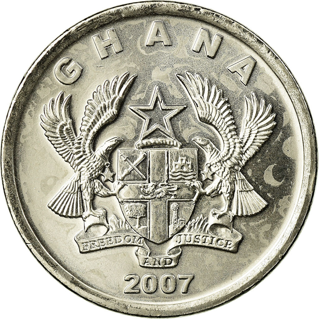 Coin, Ghana, 20 Pesewas, 2007, MS(63), Nickel plated steel, KM:40