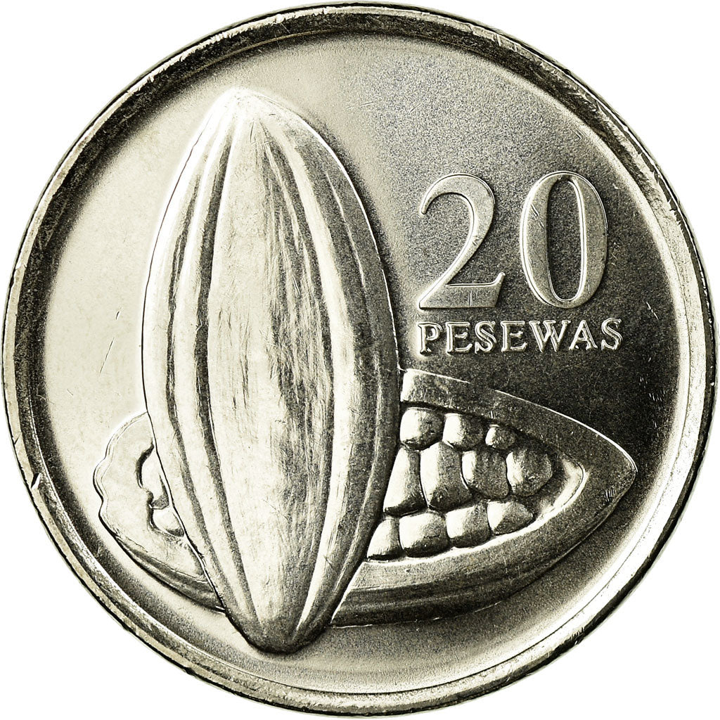 Coin, Ghana, 20 Pesewas, 2007, MS(63), Nickel plated steel, KM:40