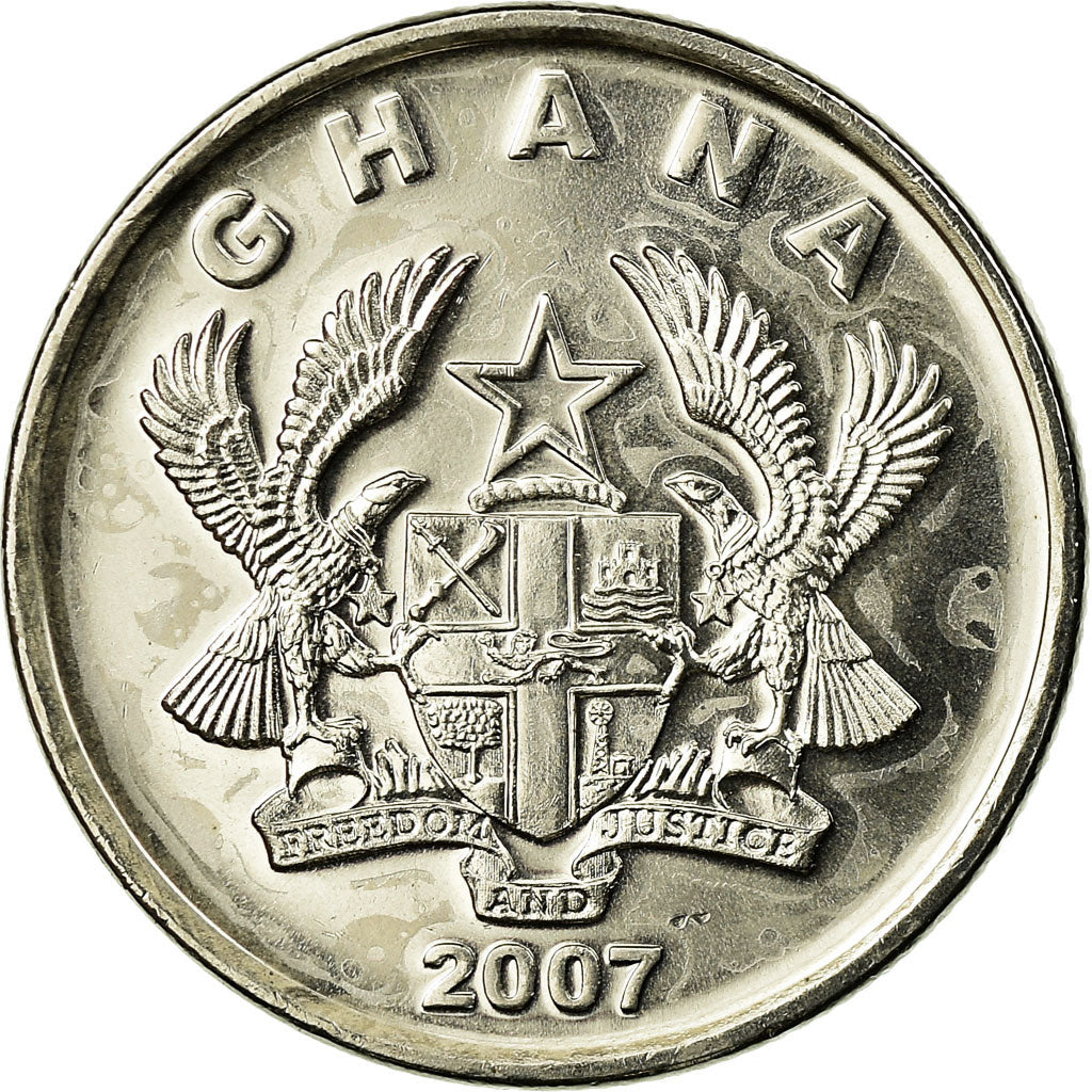 Coin, Ghana, 10 Pesewas, 2007, AU(55-58), Nickel Clad Steel, KM:39